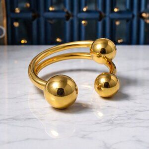 18K Gold Plated Adjustable Triple Beads Stainless Steel Statement Ring Sz 8